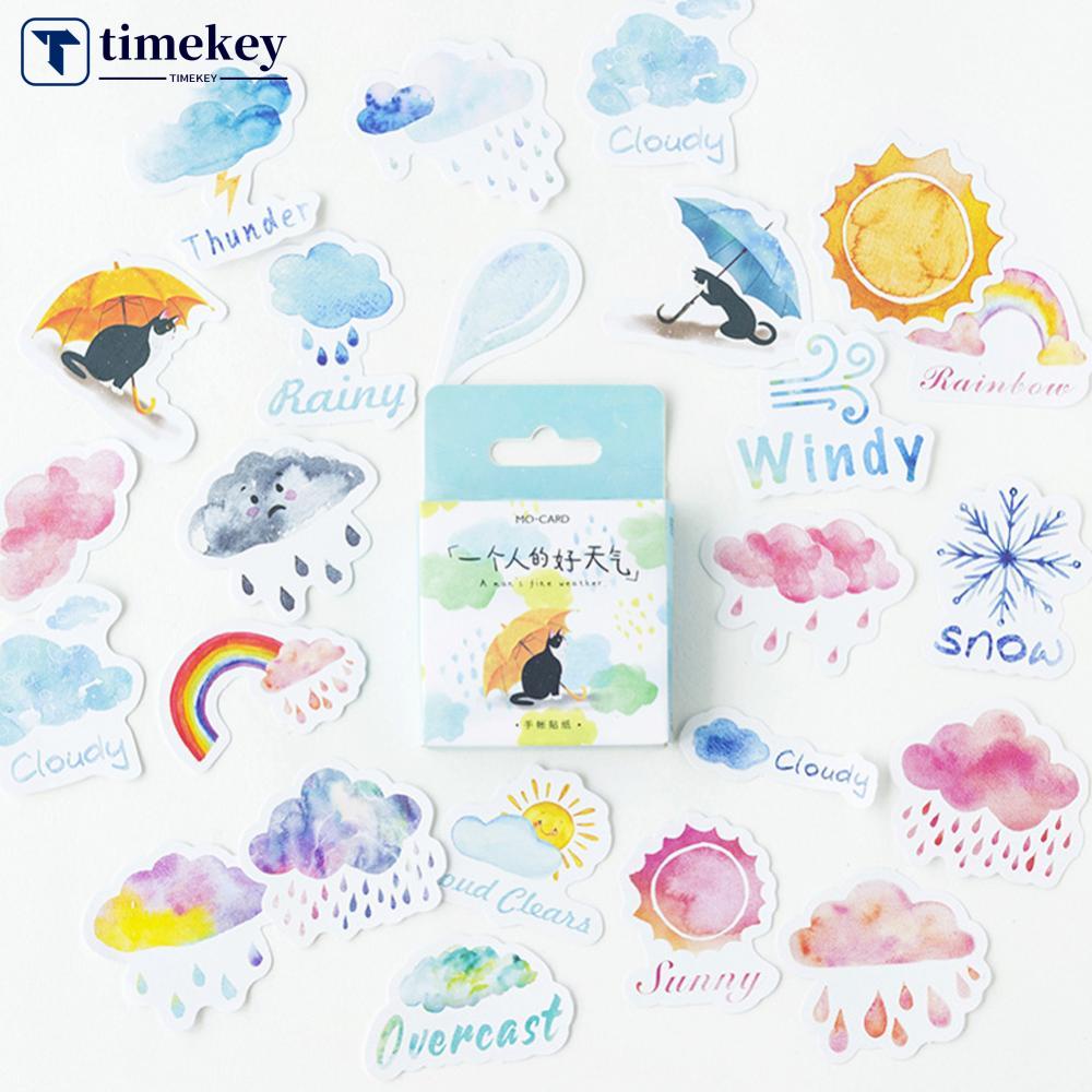 Timekey 46 Lembar / Box Stiker Motif Cuaca Untuk Dekorasi Buku Diary / Album / Scrapbook A8K7