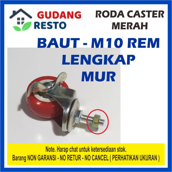 RODA MERAH CASTER 1 PCS HIDUP REM /CASTOR NYLON NILON BAUT 2&quot; INCH TROLI GELEDEKAN HARGA PER BIJI / PCS