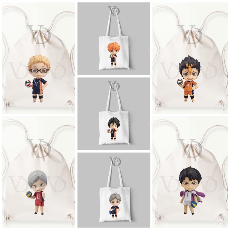 tote bag kanvas / tote bag haikyuu / tote bag anime japan / tote bag anime jepang / kageyama sugawara kuroo bokuto