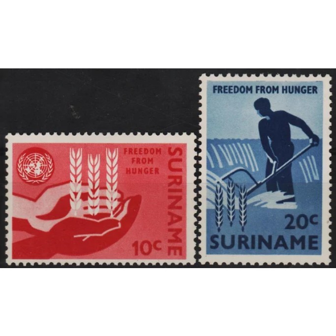

Perangko Filateli A5-18 suriname mh 4v 21.03.1963 freedom from hunger