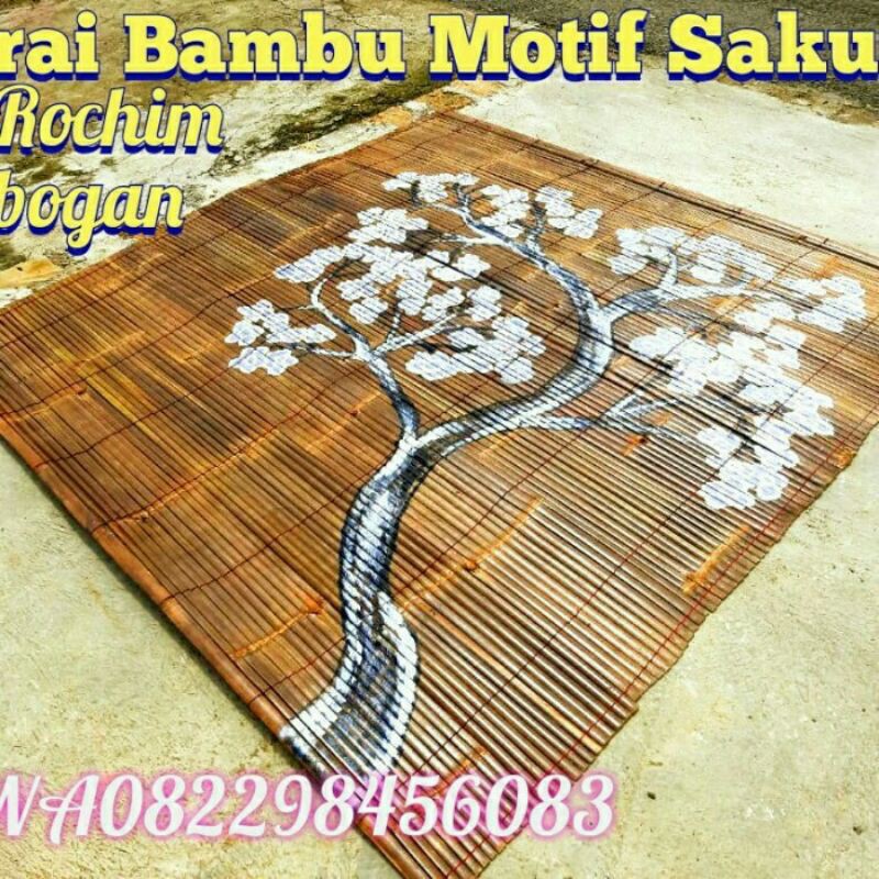 Tirai Kerei Bambu Hitam 2 x 2 pernis motif sakura