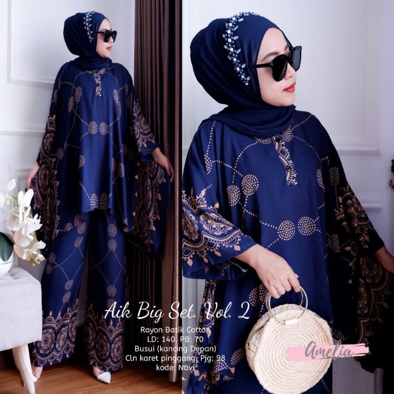 Setelan Jumbo | One Set Waka Motif Asiya Big Set / Niyara Set By Batik AW Size Jumbo LD 130 Busui | Set Wanita-2