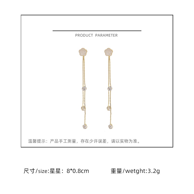 Sterling silver jarum gaya Korea long drip mengkilap bunga temperamental jumbai internet influencer