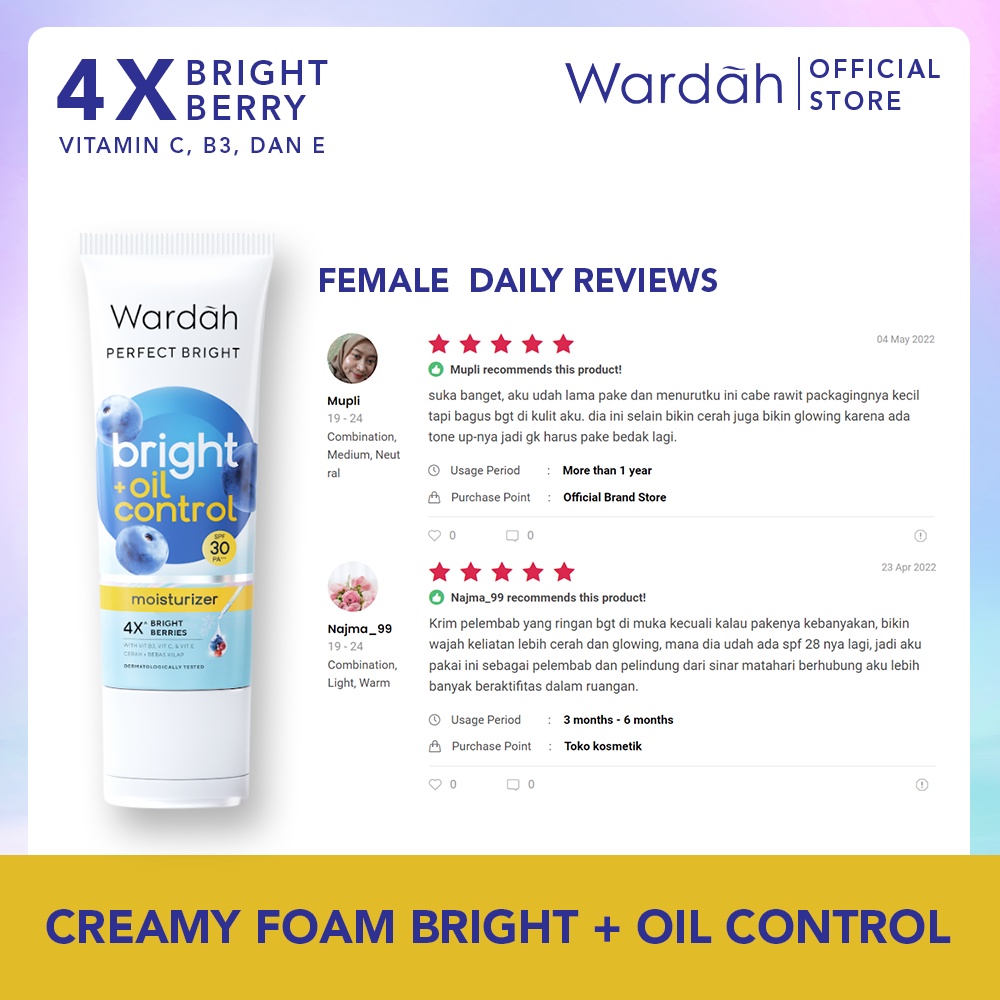 [NEW] Wardah Perfect Bright Creamy Foam Bright+Oil Control -Sabun Cuci Muka untuk Kulit Berminyak