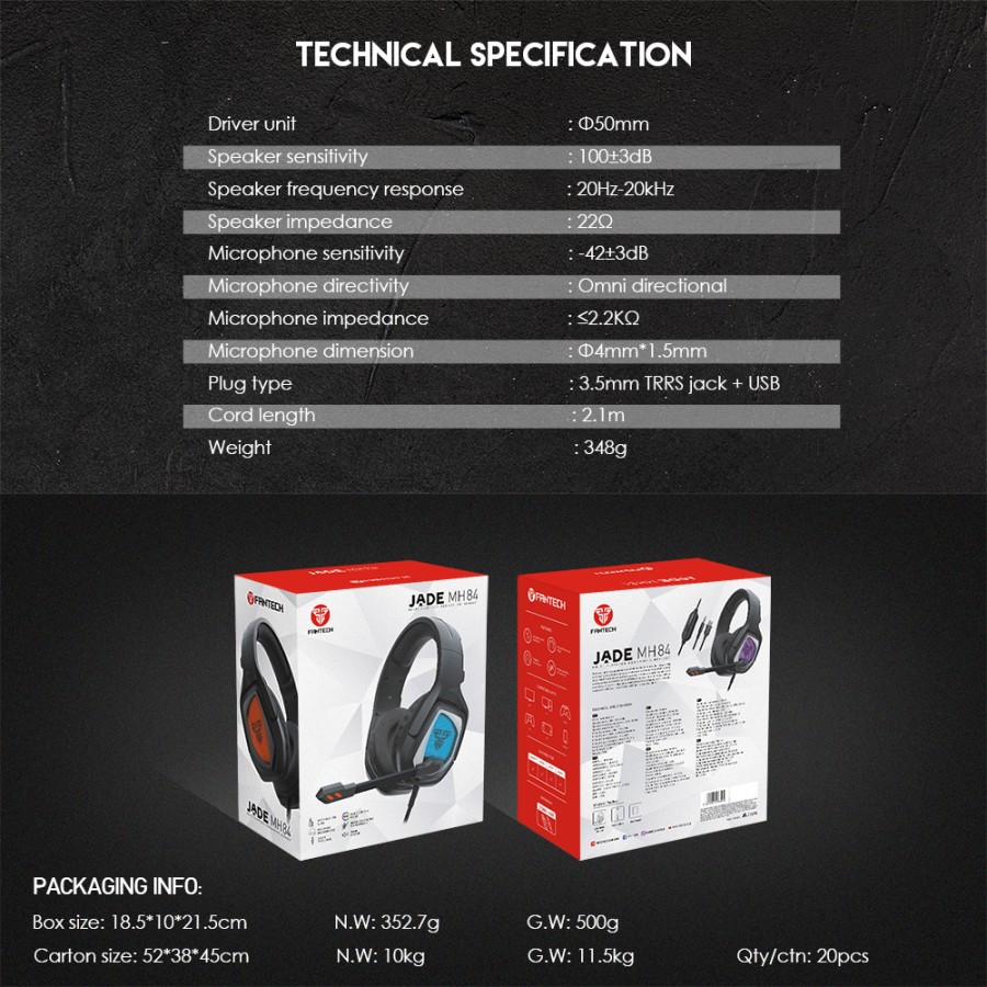 Fantech JADE MH84 RGB Gaming Headset Multi Platform - MH-84 MH 84