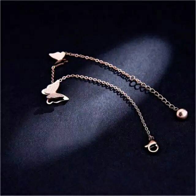 GG Gelang Tangan Ori Titanium Premium Kupu kupu Kembar Rose Gold #GT-112