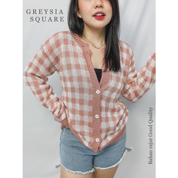 MDLV ~ Greysia Square Rajut Cardigan Wanita Cardigan Motif Kotak Fashion Wanita