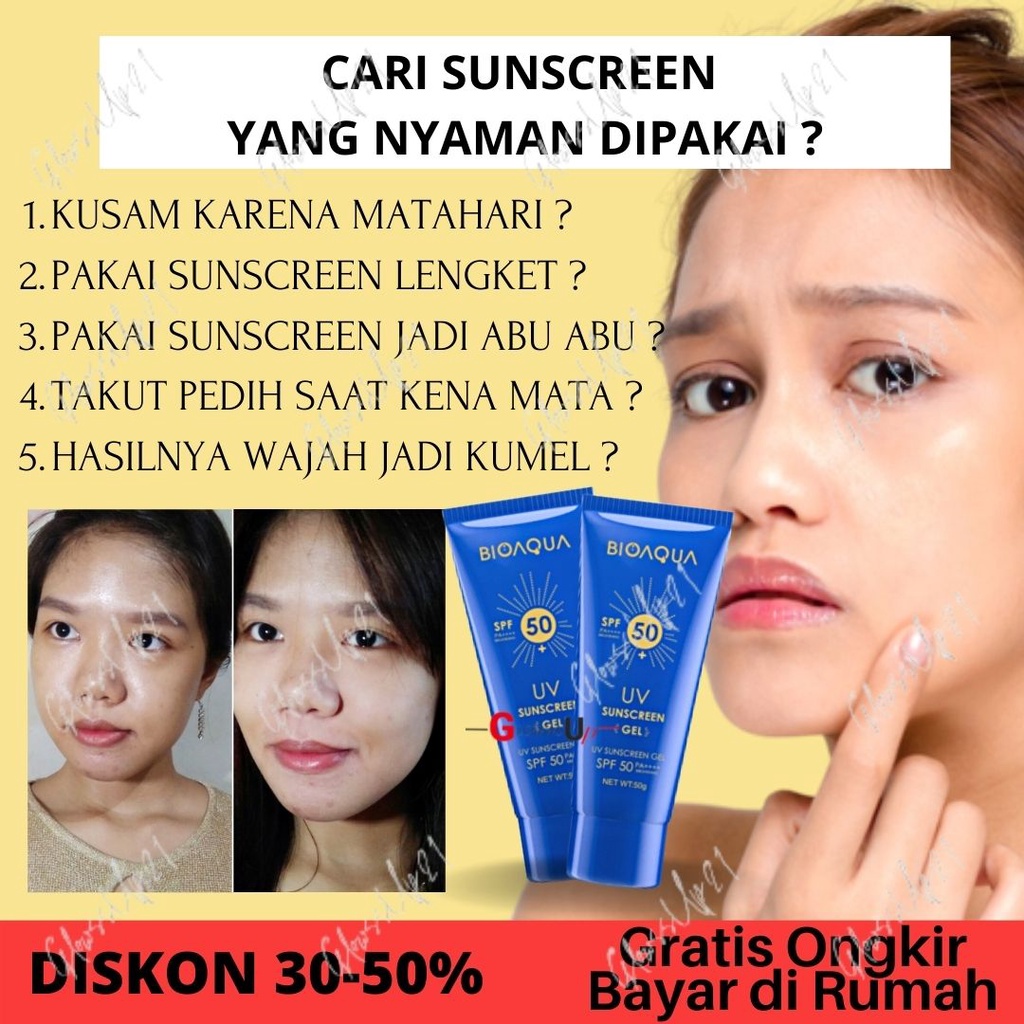 Treatment Wajah Sunscreen Gel BIOAQUA UV SPF 50 PA ++++ 40g sunscreen wajah [ TUBE ]