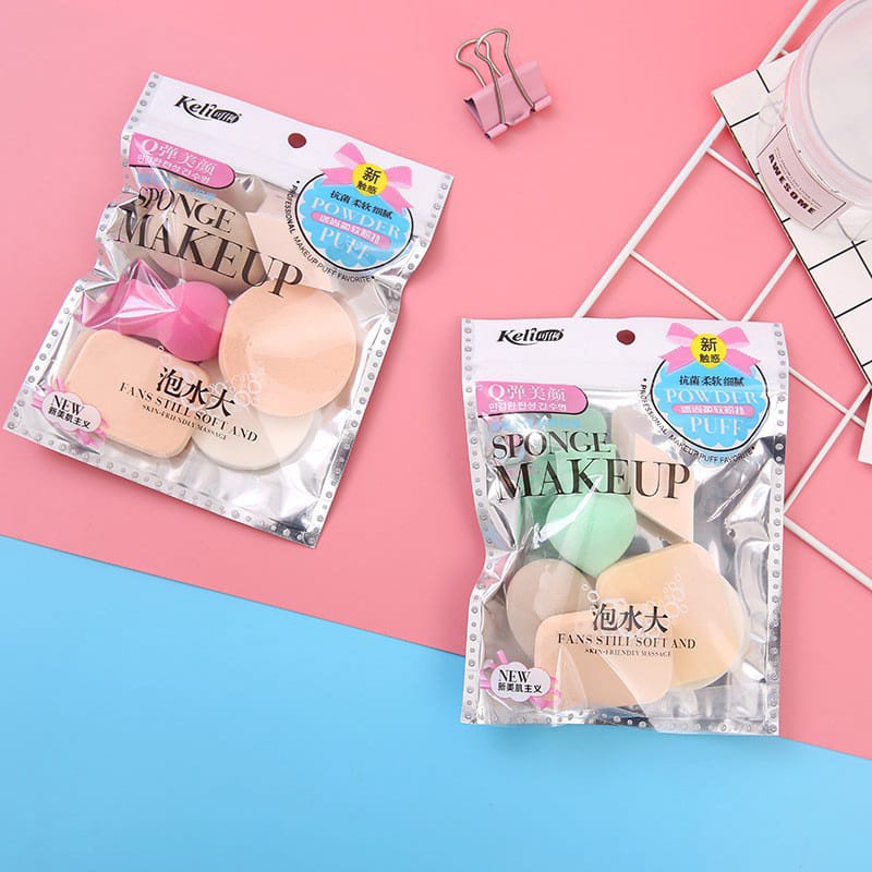 Sponge Bedak Isi 6 Pcs Powder Puff Spons Foundation Spon Makeup Puff Wajah Kemasan Plastik Import F796