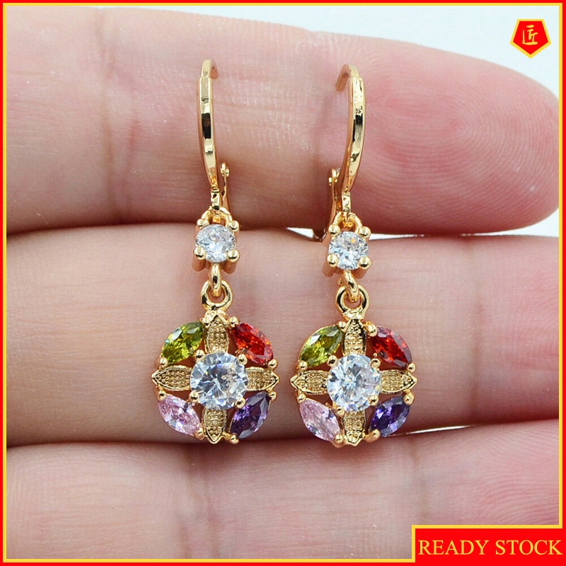 [Ready Stock]Graceful Personality Topaz Earrings Inlaid with Colored Gems