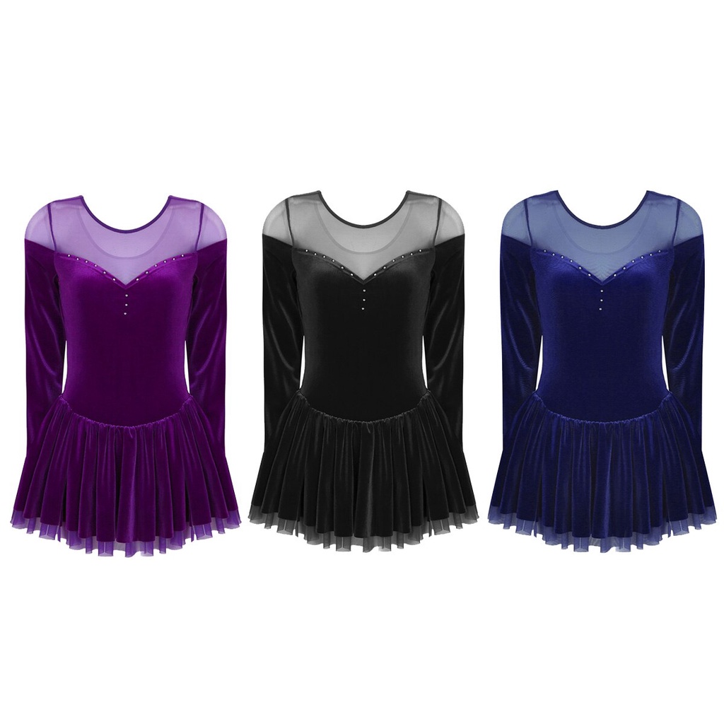 PREORDER Wanita Gambar Ice Skating Dress Kostum Ballerina Latin Balet Tutu Dress Senam