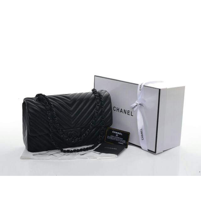 Chanel Chevron Flap Bag So Black 9605V Semi Premium Authentic