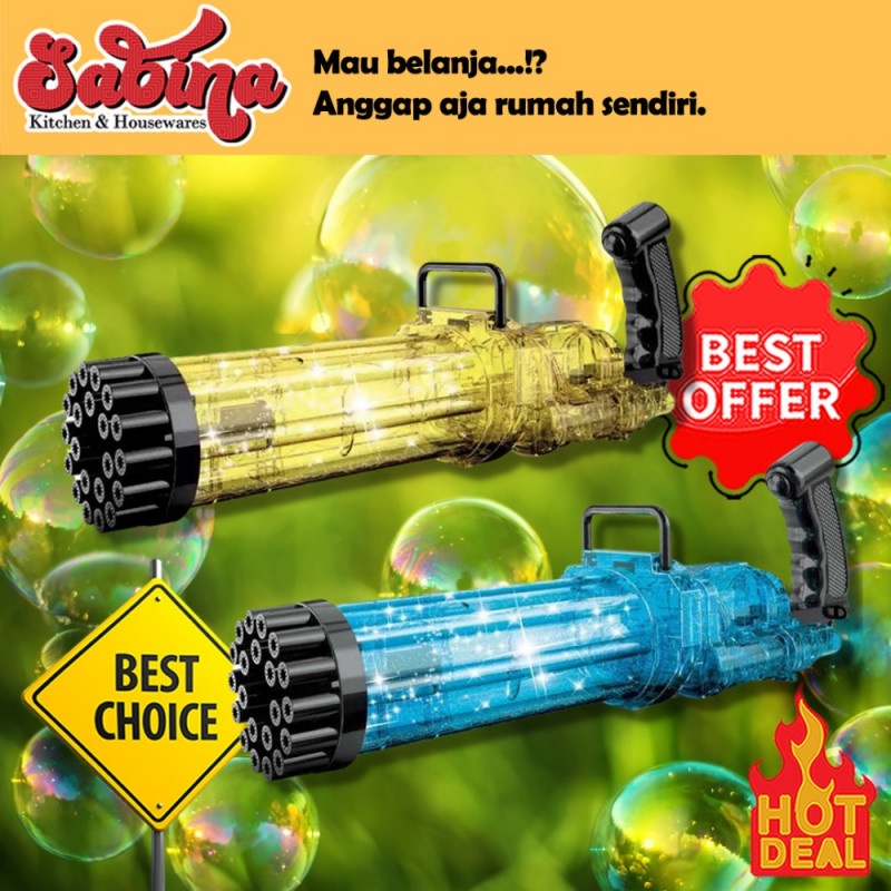 Mainan Anak Gelembung Sabun Otomatis Bubble Gatling Gun 21 Lobang