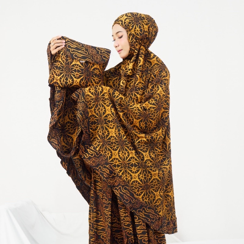 Mukena Batik Cap Soga Coklat Original Malam Parang Atas Bawah Rampel Mukenah Sogan Pekalongan Bali Dewasa Rayon Jumbo