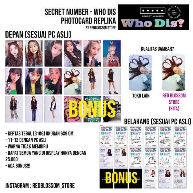 (GET ALL) Unofficial Photocard Postcard Secret Number Who Dis Lea Dita Jinny Soodam Denise
