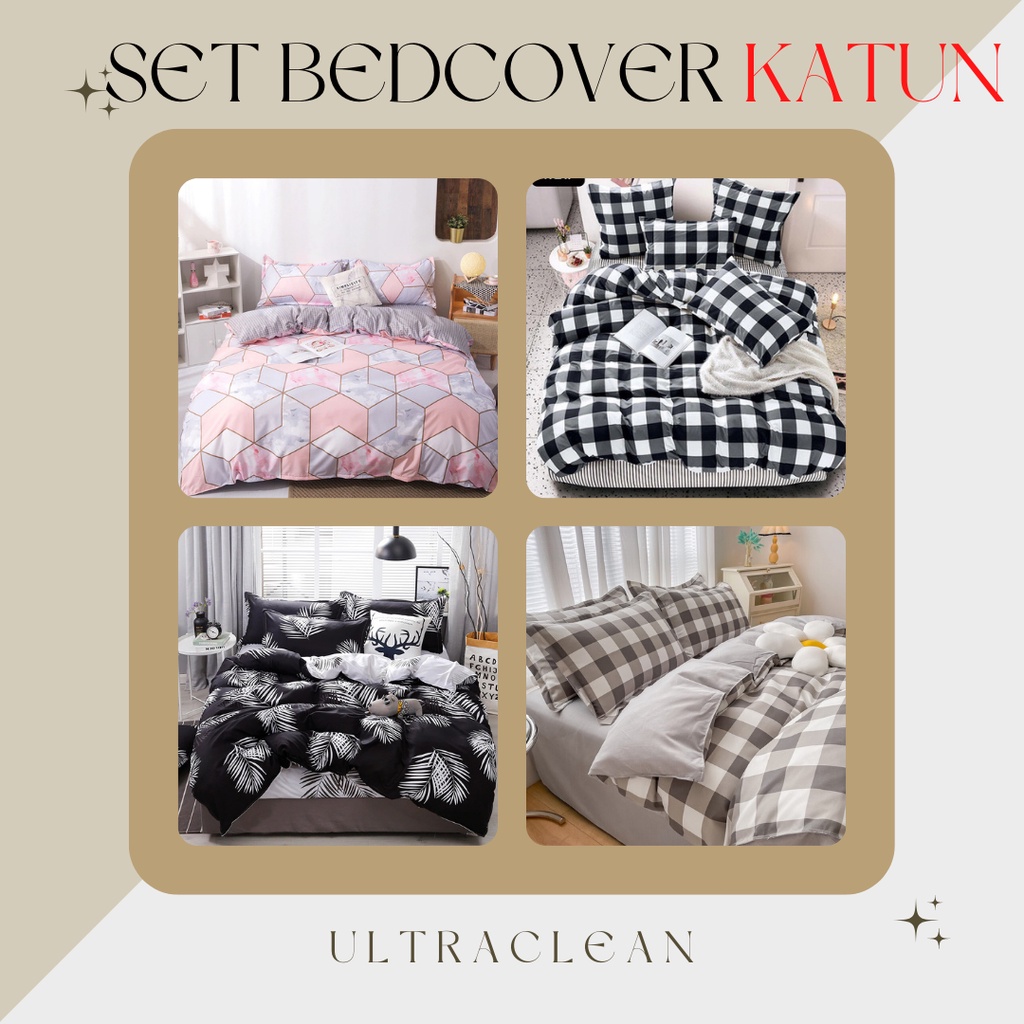 Bedcover Set Katun CVC Premium Premium Ukuran Single Double 120 160 180x200