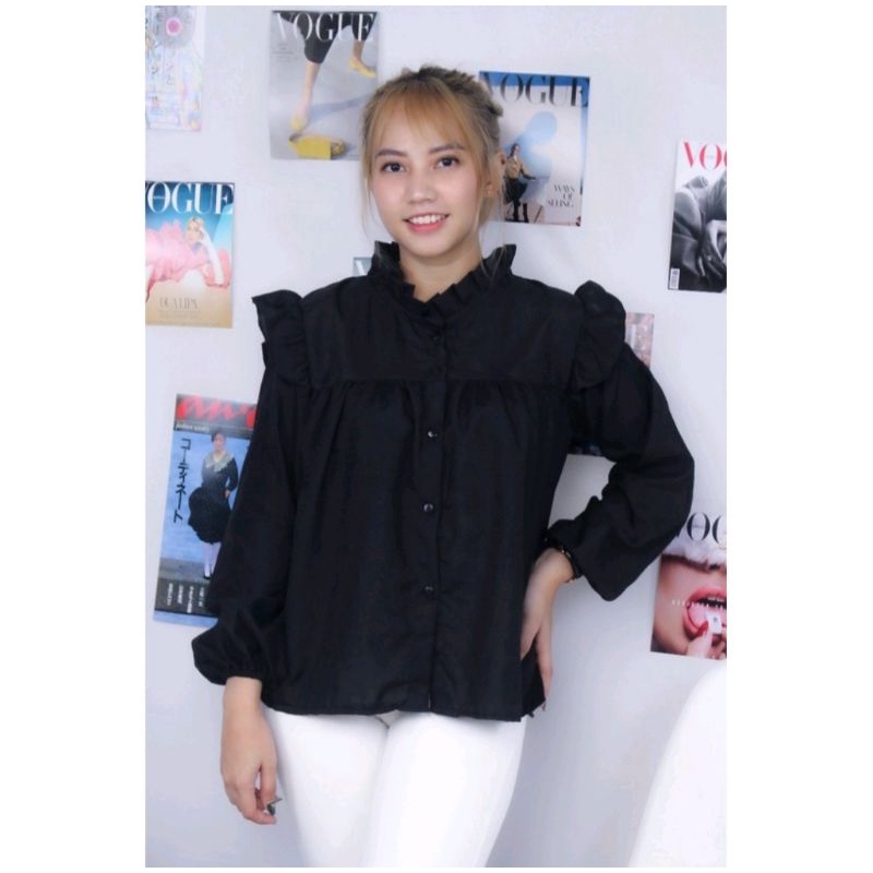PUFFY BLOUSE WANITA ATASAN WANITA  LENGAN PANJANG BUSUJ FULL KANCING TERBARU FASHION WANITA CEWEK  HITS SELEBGRAM KOREA KOREAN STYLE  BAHAN KATUN  PREMIUM-3
