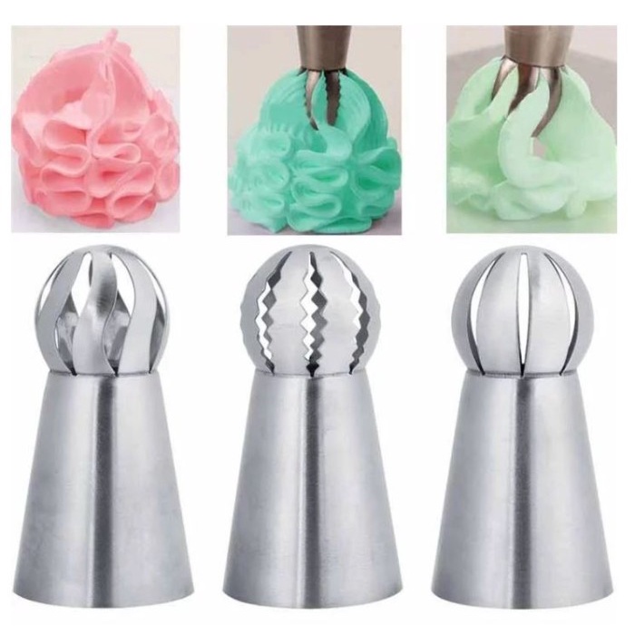 Spuit Russian Ball Set isi 3 Spuit Rusia Bentuk Bola Cake Piping Tip Baking Tools