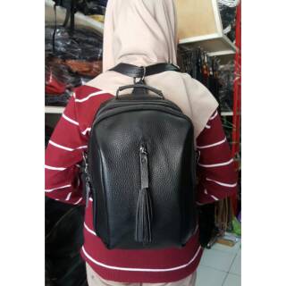 Tas Ransel Cewek Kulit Sapi Asli Qualitas Import hitam 