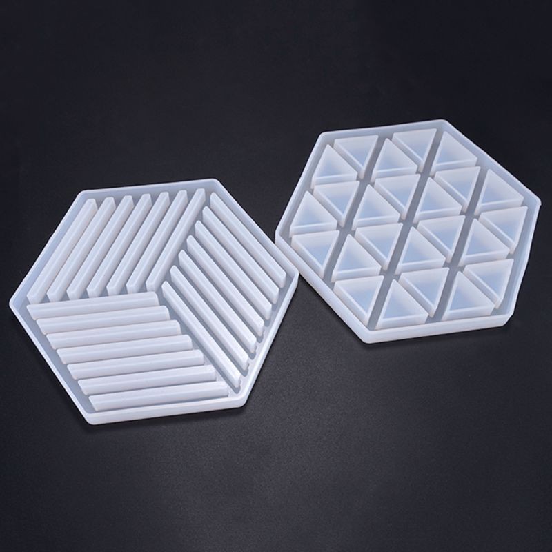 Moonlight&quot; Resin Epoxy Geometry Silicone Mold DIY Insulation Hollow Striped Triangle Modeling Hexagon Coaster