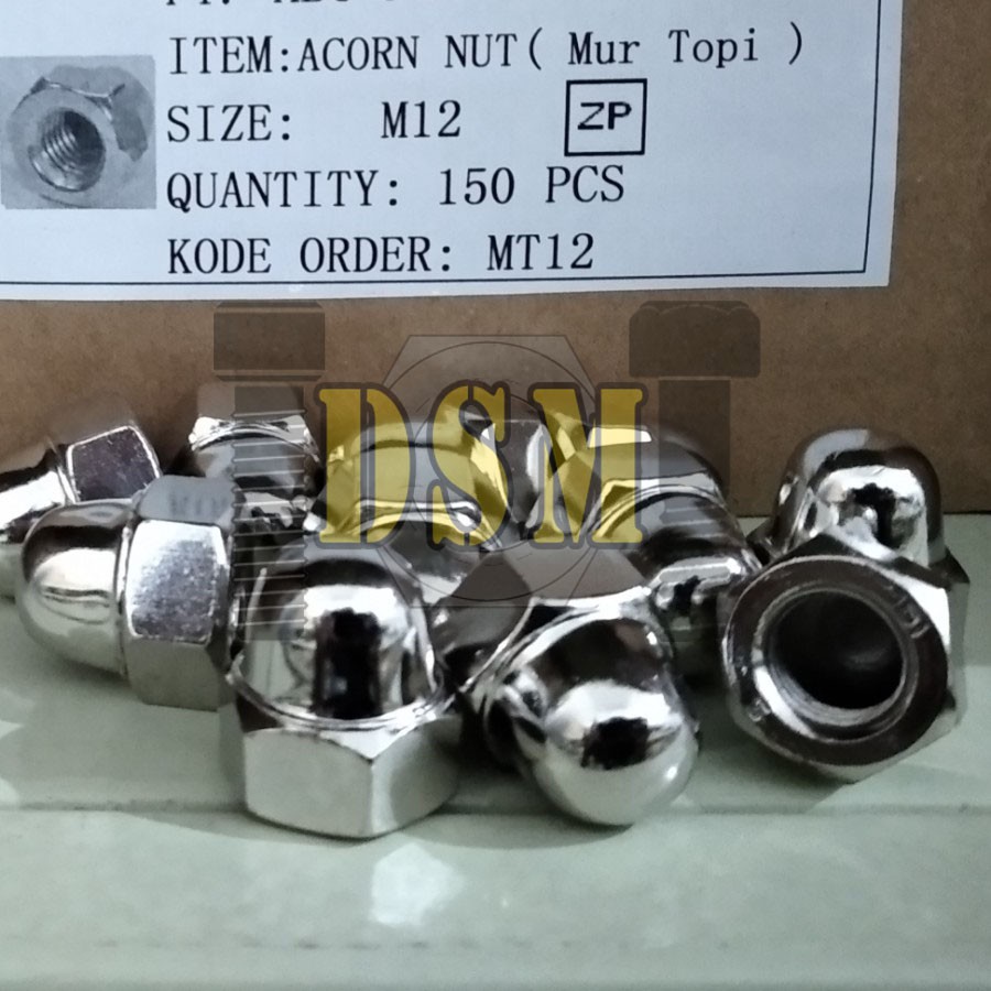 MUR TOPI M12 / CAP NUT 12 MM / CUP NUT M12 PITCH 1,75 KUNCI 19 CHROME NICKEL