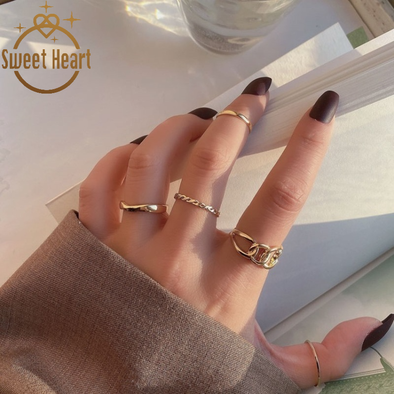 5pcs / Set Cincin Jari Bahan Alloy Logam Model Rongga Gaya Vintage Punk Untuk Wanita