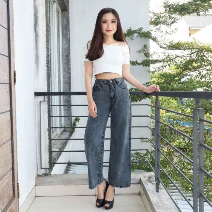 Santripexal Kulot Jeans Snow - Highwaist Kulot Jeans Wanita Snow Black