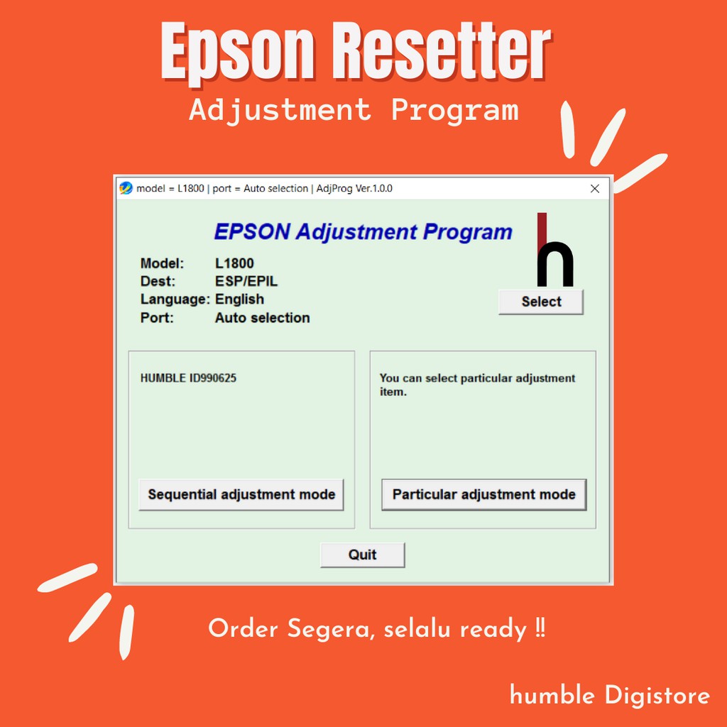 

Epson L1800 Program Resetter / Waste Ink Pad Counter Reset