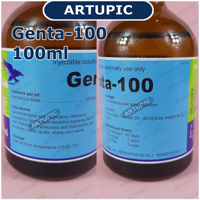 Genta-100 100ml Obat Infeksi Pernafasan Pencernaan Saluran Urin Ternak Hewan Sapi Kambing Domba