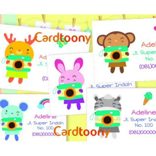 

Stiker / sticker label nama binatang dengan kamera