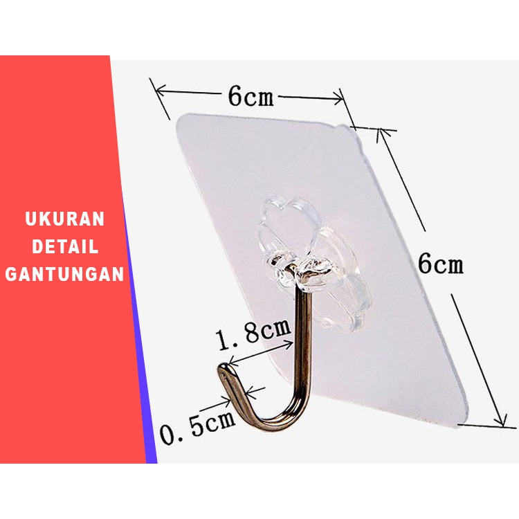 Gantungan Dinding besi Plastik Keramik Magic Hook Motif Transparan GB008