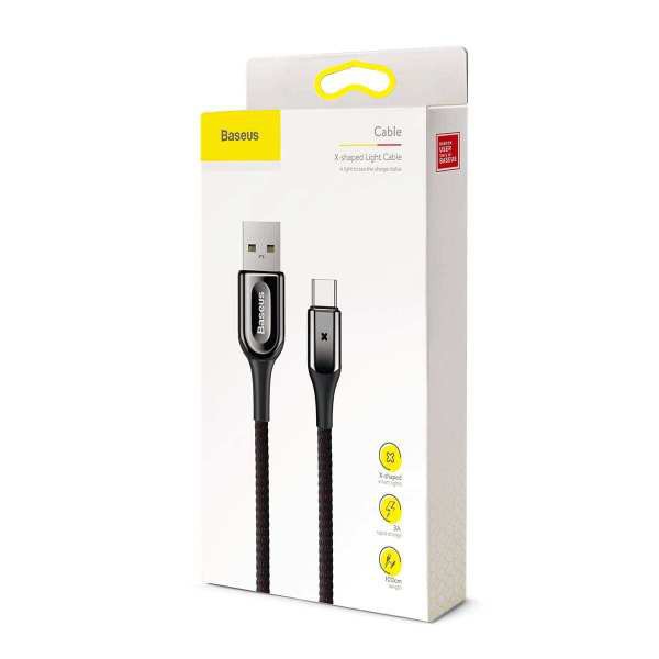 BASEUS KABEL USB TYPE C X SHAPED LIGHT CABLE TYPE-C 3A 1M - GARANSI RESMI