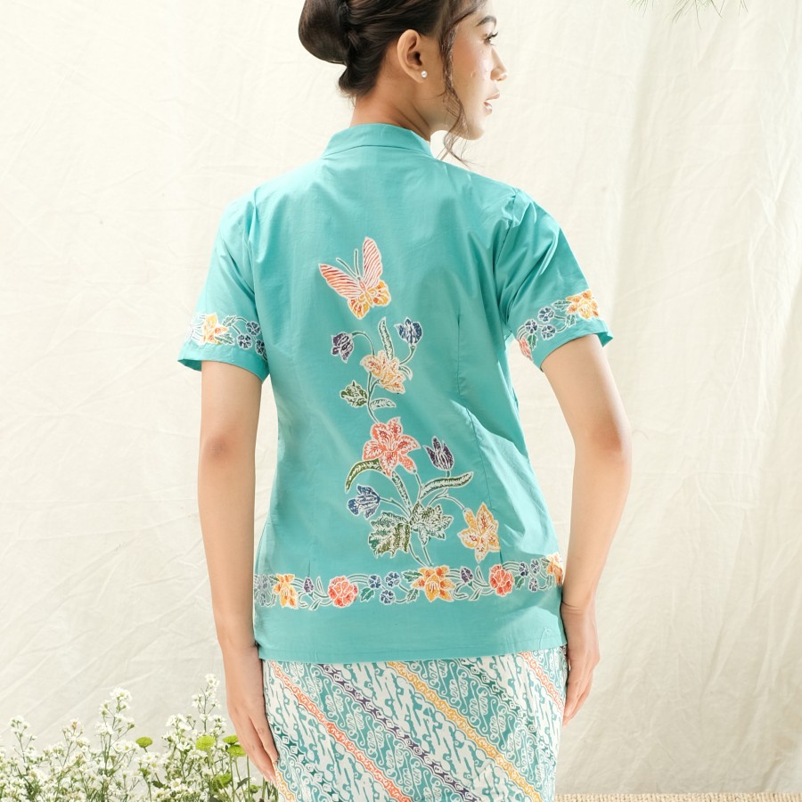 Kebaya Batik Encim Pekalongan Lengan Pendek Meradelima Katun Tosca