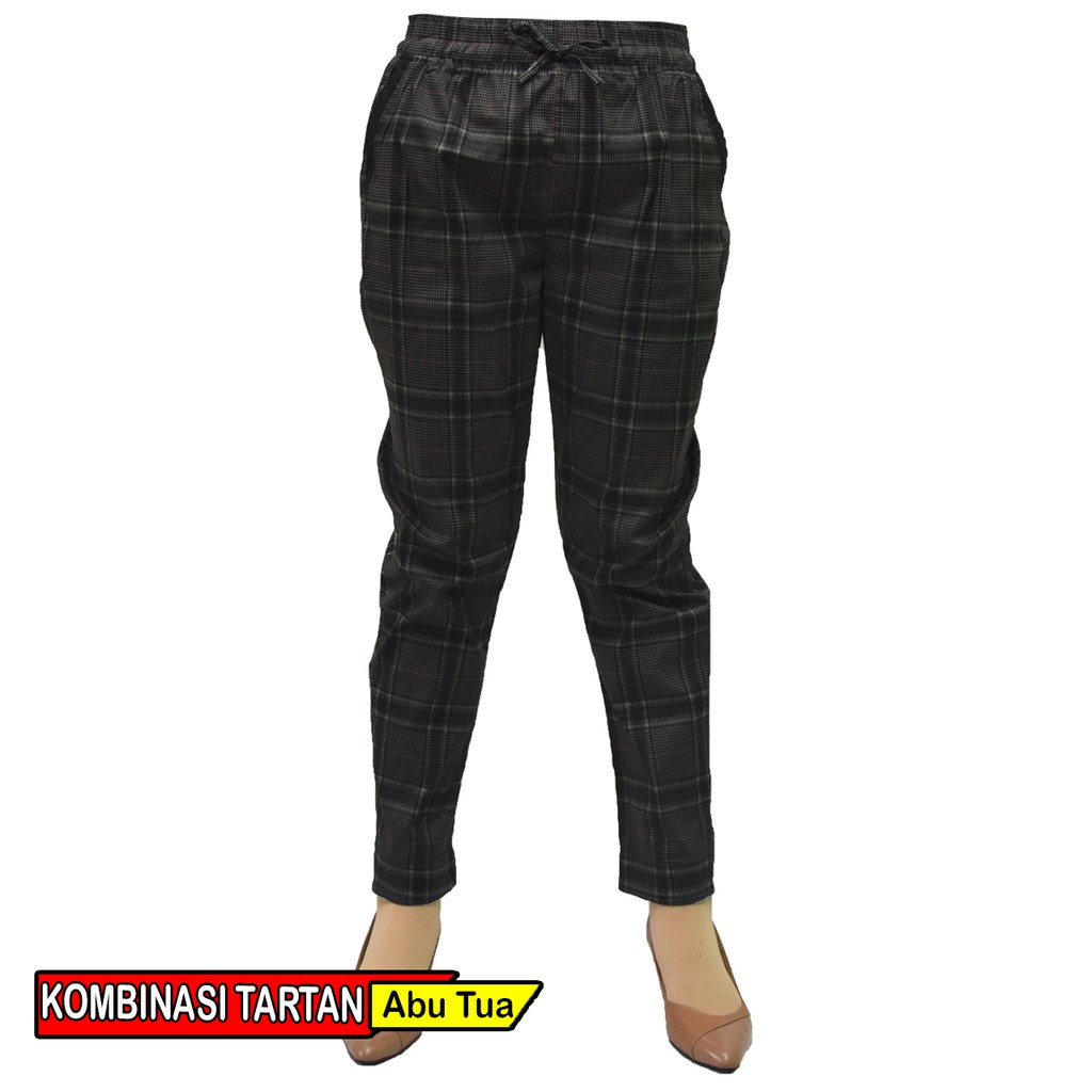 KOTAK KOMBINASI TARTAN  Celana  Panjang Wanita Basic Pants 