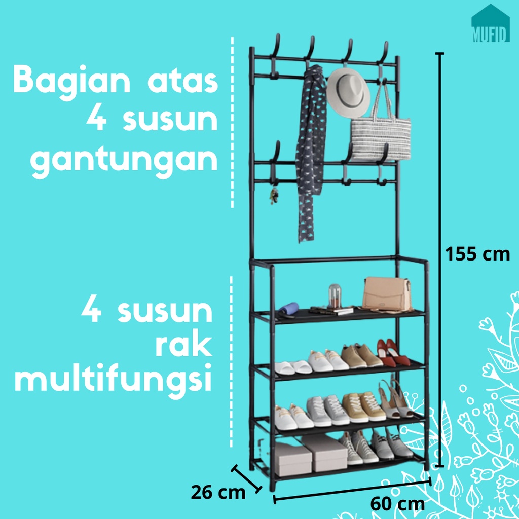 Rak Penyimpanan Multifungsi Untuk Baju, Sepatu, Tas, Topi, Stand Hanger, Gantungan - Mufid