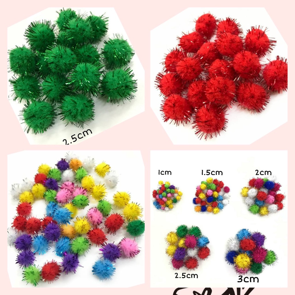 10 PCS POM POM KUMIS METALIK | POM GLITER | POM NATAL | WARNA WARNI | POM CORONA