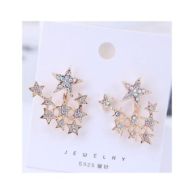 LRC Anting Tusuk Fashion Gold 925 Silver Needle Flashing Star Stud Earrings A59441