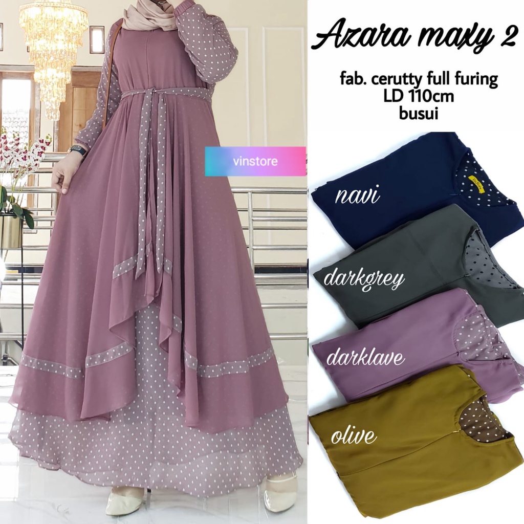 Gamis Muslimah Terbaru Azara Maxy Dress Ceruty Busui Ori By Vinstore