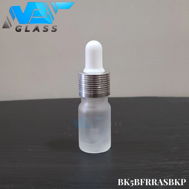 botol kaca pipet 5ml bening tebal frosted doff - ring almunium silver bergaris