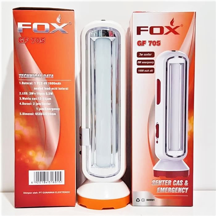 Senter fox 705 / 706 super terang emergency besar  emergency panjang 16 led emergency