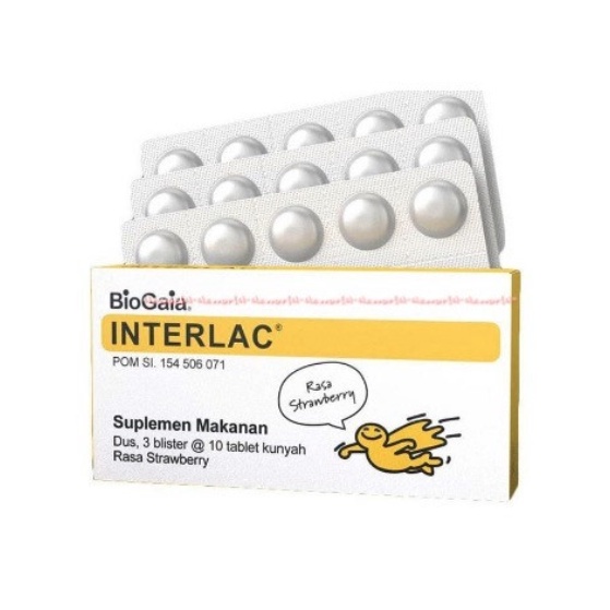 Interlac 30tablet Suplemen Makanan Vitamin Anak Kunyah Rasa Strawberry Jeruk Vitamin C Interlak