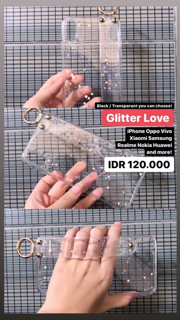 Glitter Grip Case ALL PHONE TYPES Samsung Vivo Xiaomi Oppo f11 v17 pro v11 s10 s9 s8 plus note 5 8 9