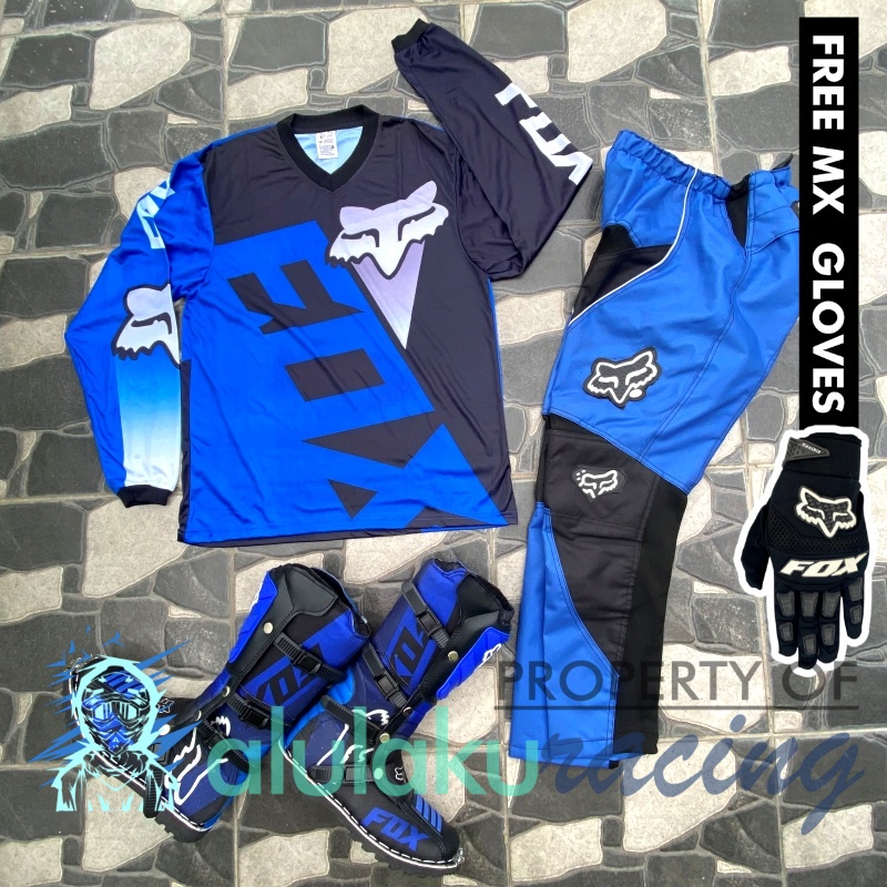 Jersey, Celana, Sarung Tangan &amp; Sepatu Fullprint with Protectors Fullset MX Trail Motocross - Paket Bundling FOCTFG060706-F41