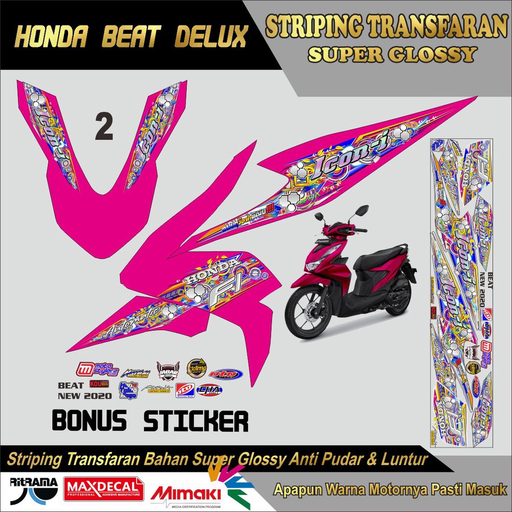 STRIPING RACING BEAT DELUXE VARIASI TRANSPARAN LIS BODI MOTOR BEAT TRANSPARAN UV