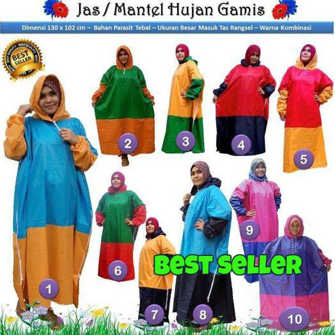 Jas Hujan Muslimah Mantol Gamis Kombinasi Asli Produsen - Hijau-Orange PROMO SPECIAL