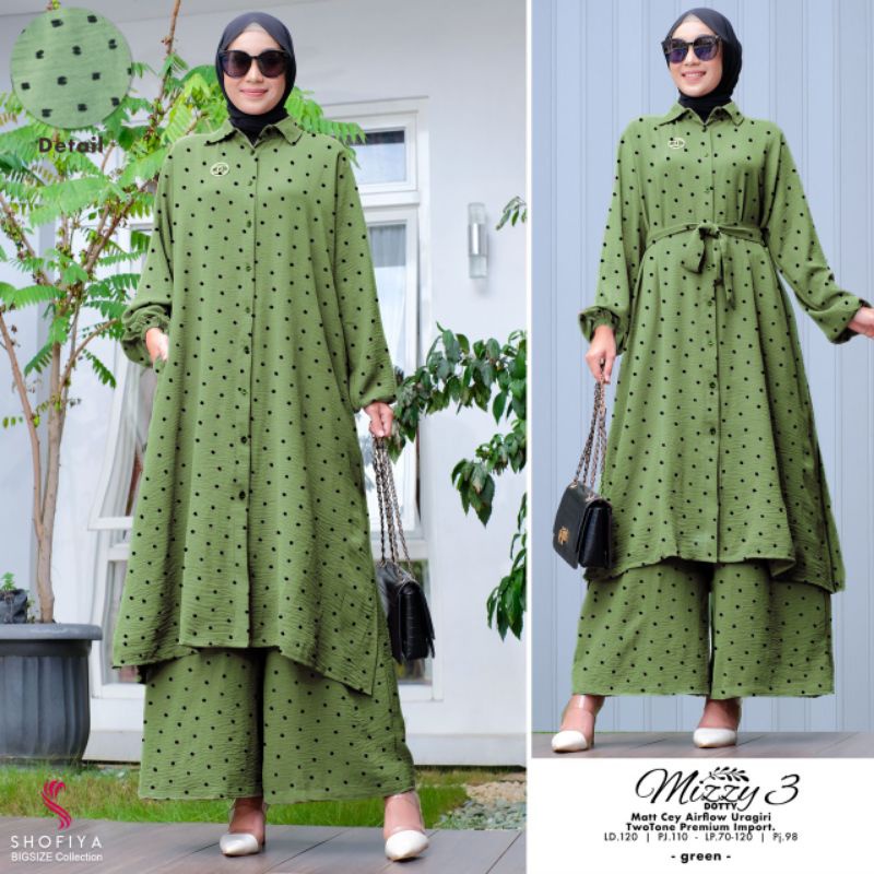 Karena dan Mizzy one setelan ratu & Shofiya (jumbo) gamis ratu bahan Ruby crinkle celana karet pingg