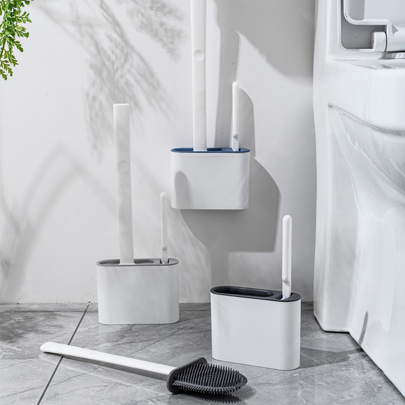 Set Sikat Pembersih Toilet Bahan Silikon Dengan Holder Untuk Lantai Kamar Mandi