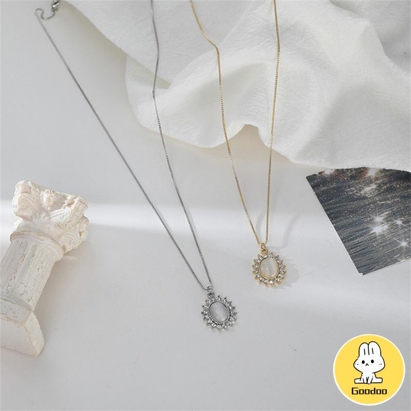 Retro Light Luxury Opal Kalung Wanita All-Match Hadiah Ulang Tahun Sederhana -Doo