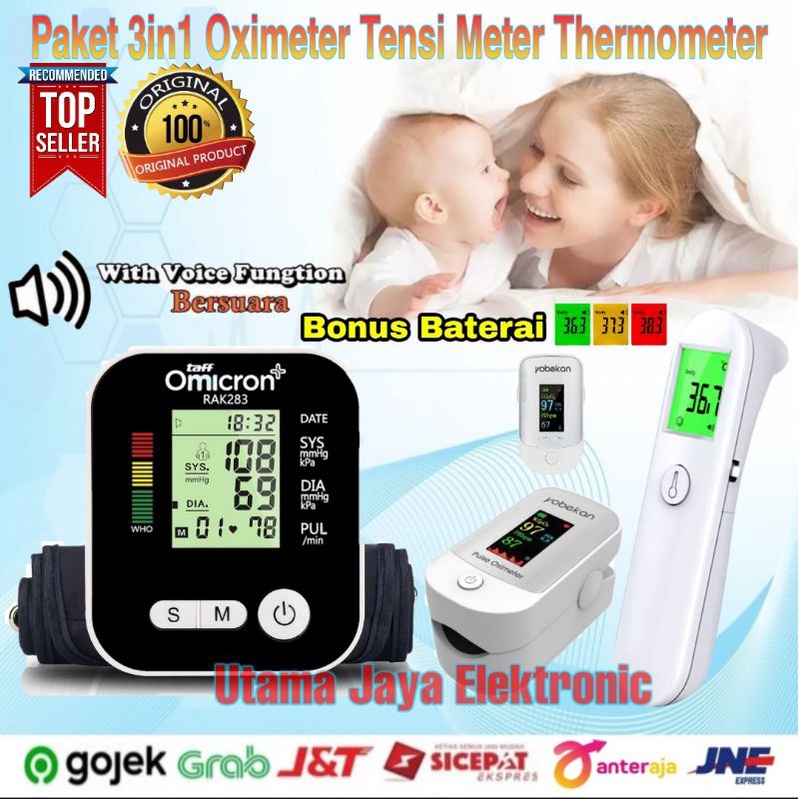 Paket 3in1 Oximeter Pulse Thermometer Gun Tensi Mester