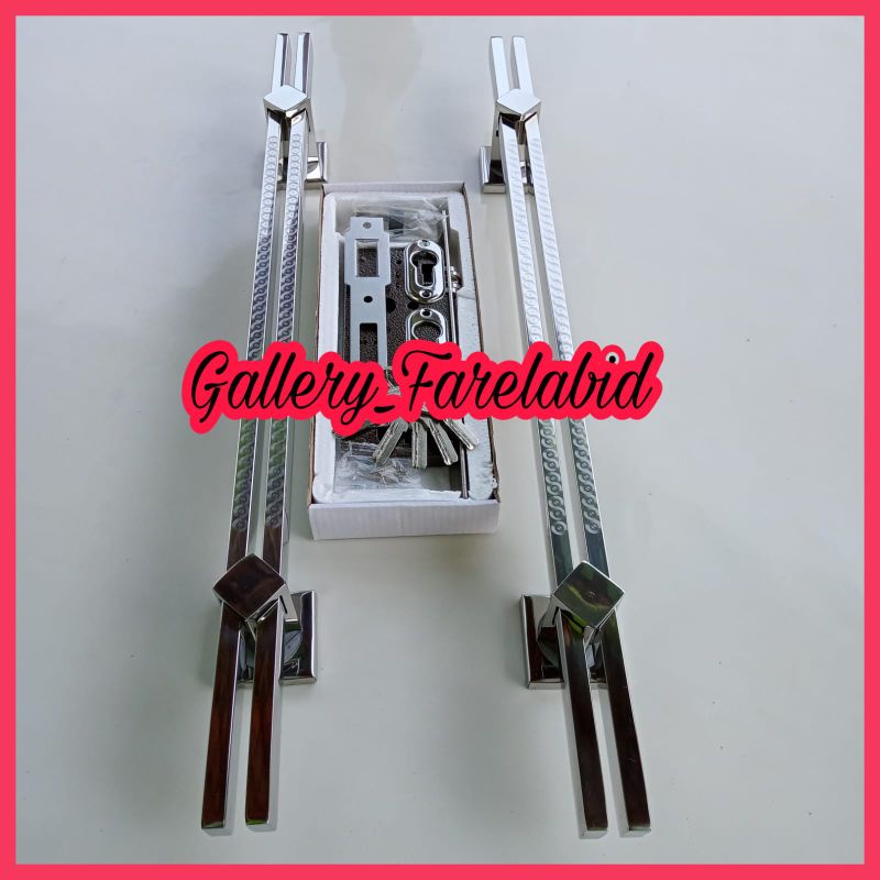 Handle Pintu Rumah Stainless Steel Grafir 80 Cm Set Body Kunci Gagang Pintu Rumah Modern 60 Cm Set Bodi Pelor Pegangan Pintu Kupu Tarung 45 Cm Tarikan Pintu Rumah Utama Minimalis